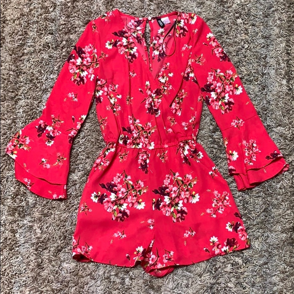 Red floral romper
